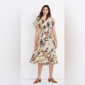Madewell Flutter-Sleeve Ruffle-Waist Midi Dress in Brushing Up size 2